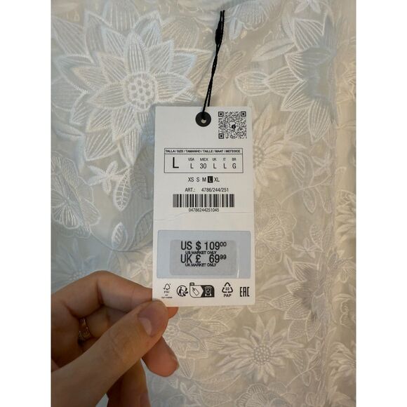 Zara Embroidered White Floral Dress Size Large NWT - Picture 7 of 9